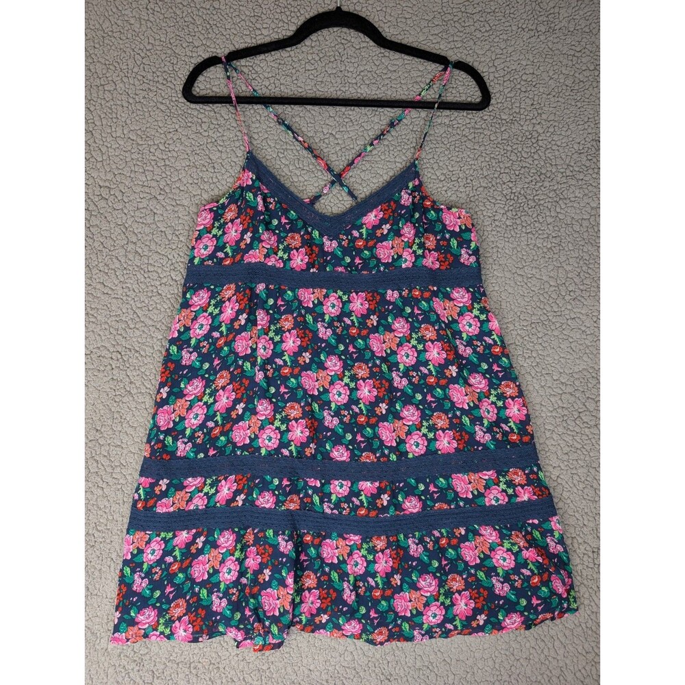 Abercrombie & Fitch Mini Dress Large Blue Babydoll Y2K Floral Fairy Coquette